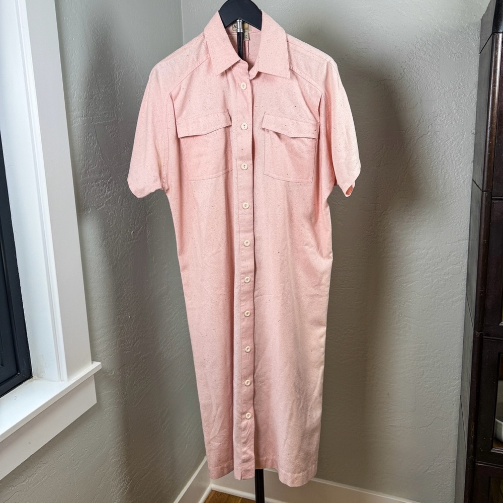 Vintage 80s Naturelle George Georgiou Pink 100% Silk Button Shirt Dress Size S